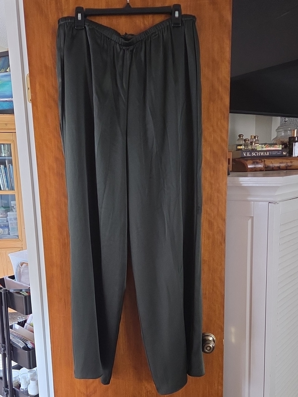 Vince Forest Green Wide-Leg Silk Dress Pants